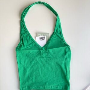 H&M Bright Green V-Neck Halter Crop Camisole